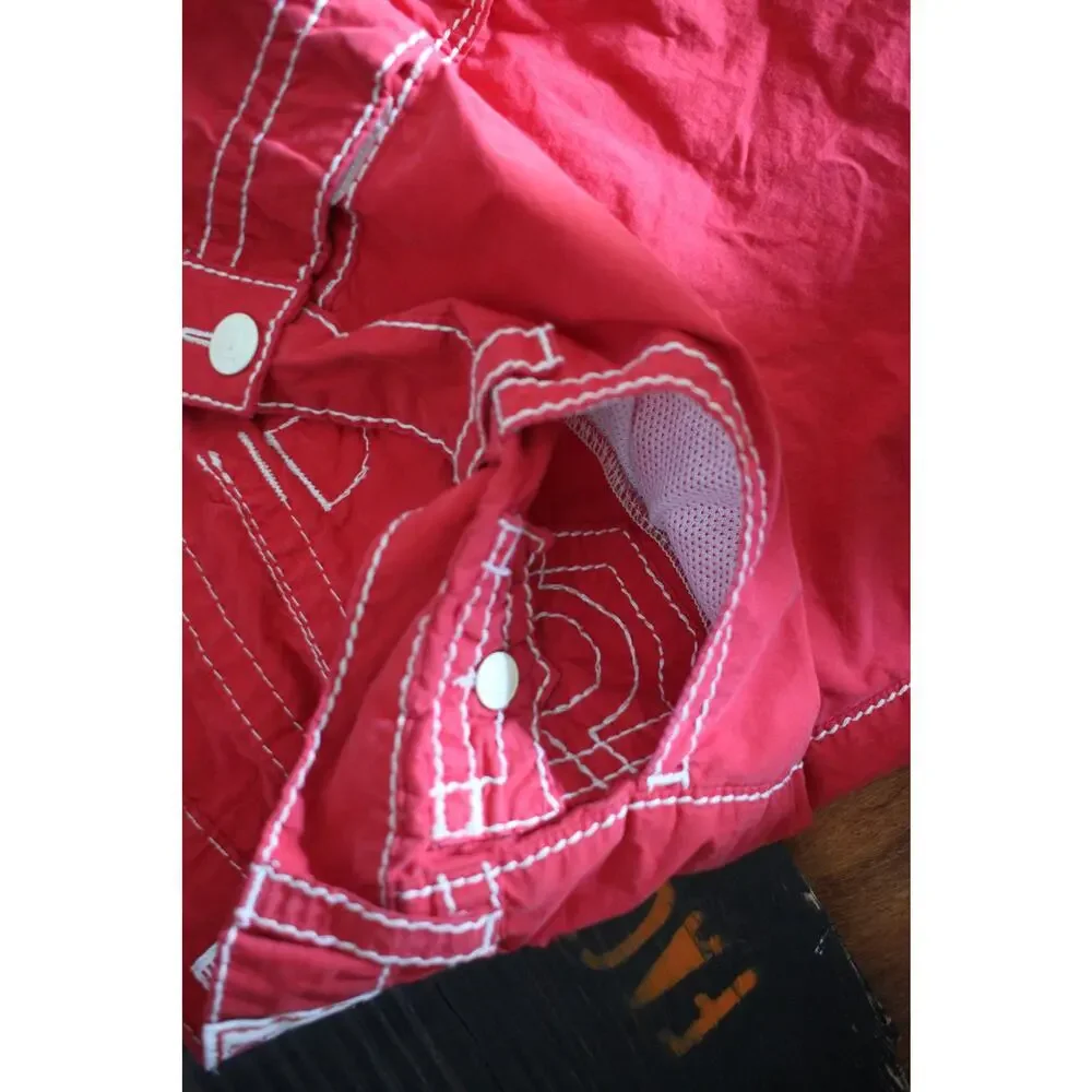 True Religion Red Board Shorts Men's 36 Swim Trunks Surf Beach Contrast Stitch